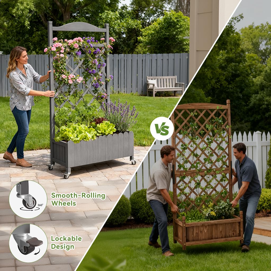 COMHOMA deep planter box interior with visible drainage holes preventing pooling