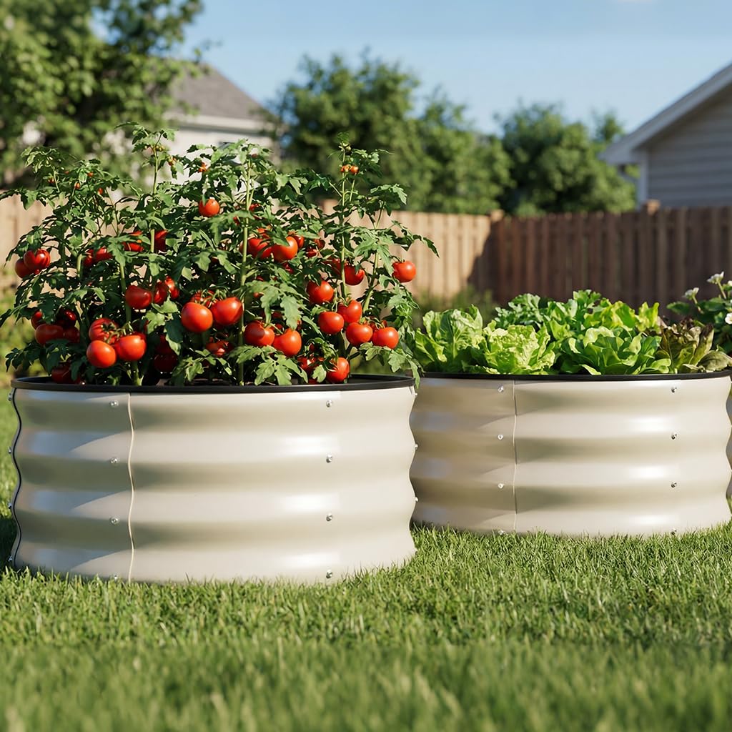 COMHOMA front view of two round beds showing clean white finish and compact setup