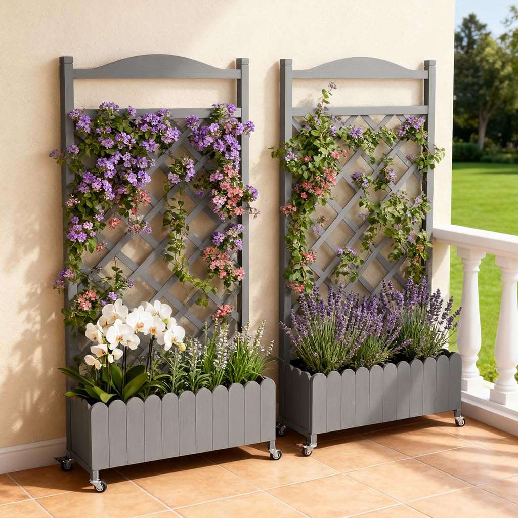 COMHOMA front view of planter box and trellis showing usable height