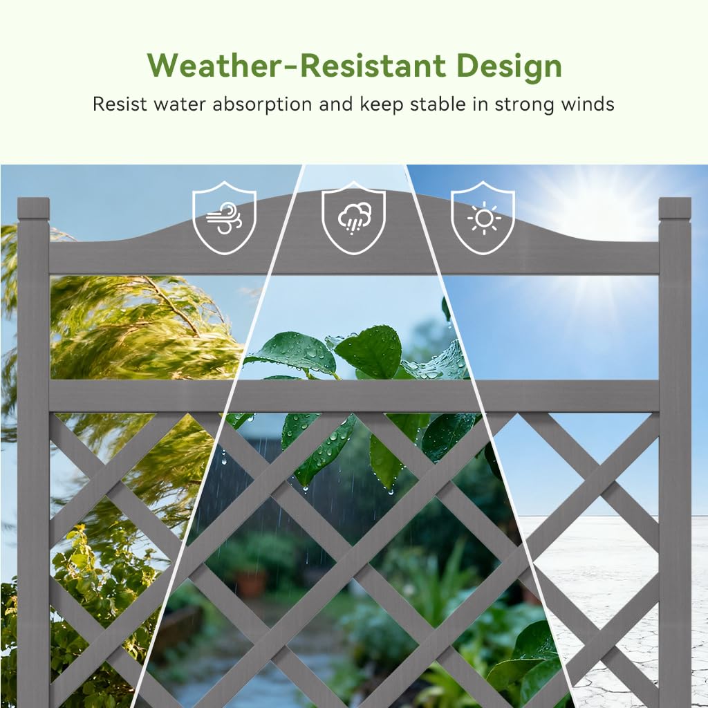 COMHOMA planter in use with tomatoes and cucumbers climbing trellis for support