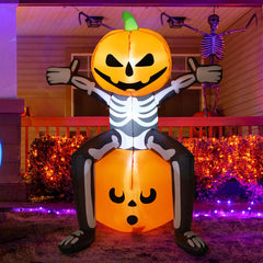 COMIN front view of inflated skull pumpkin showing spooky focal point and curb appeal