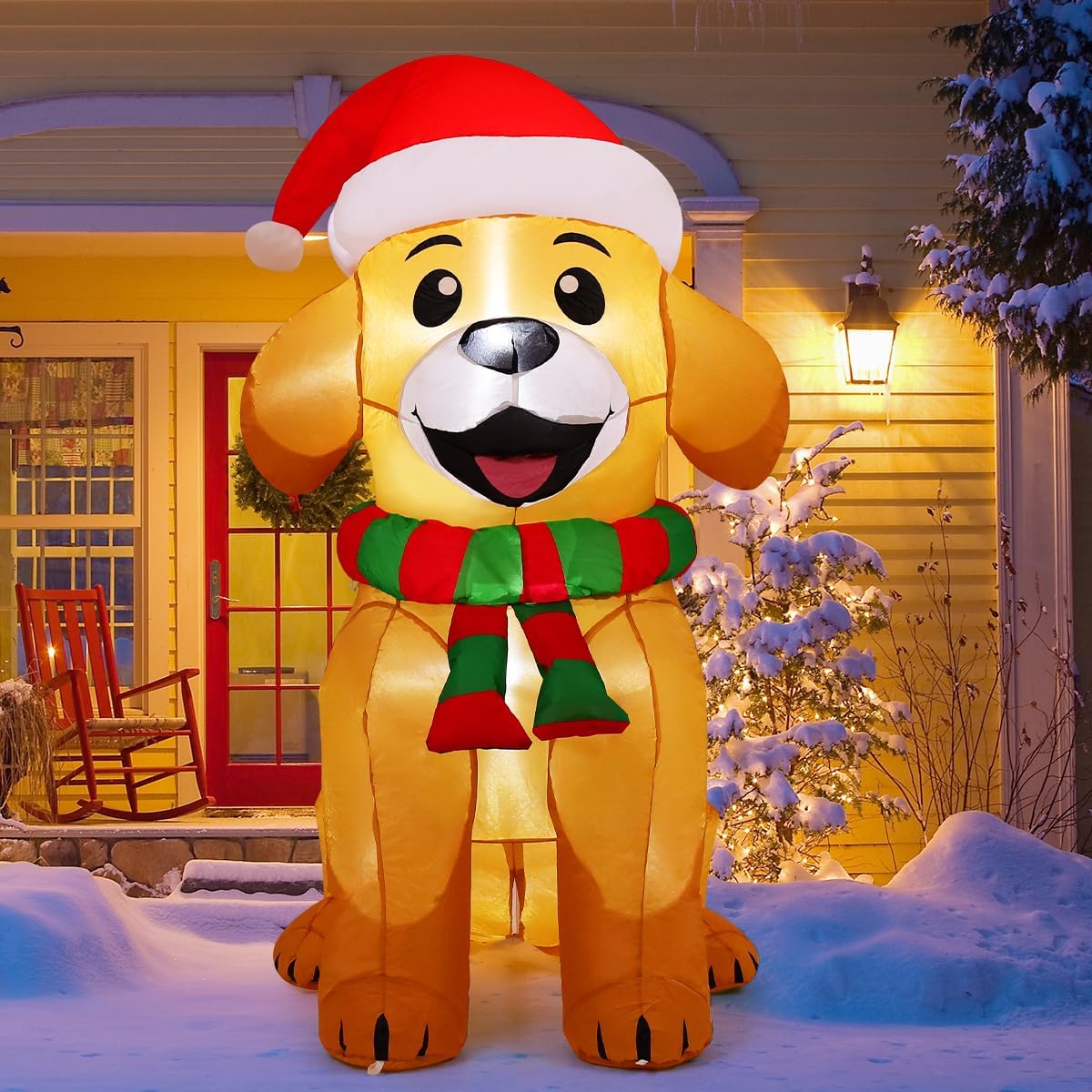COMIN golden retriever front view showing festive LEDs and cheerful pose
