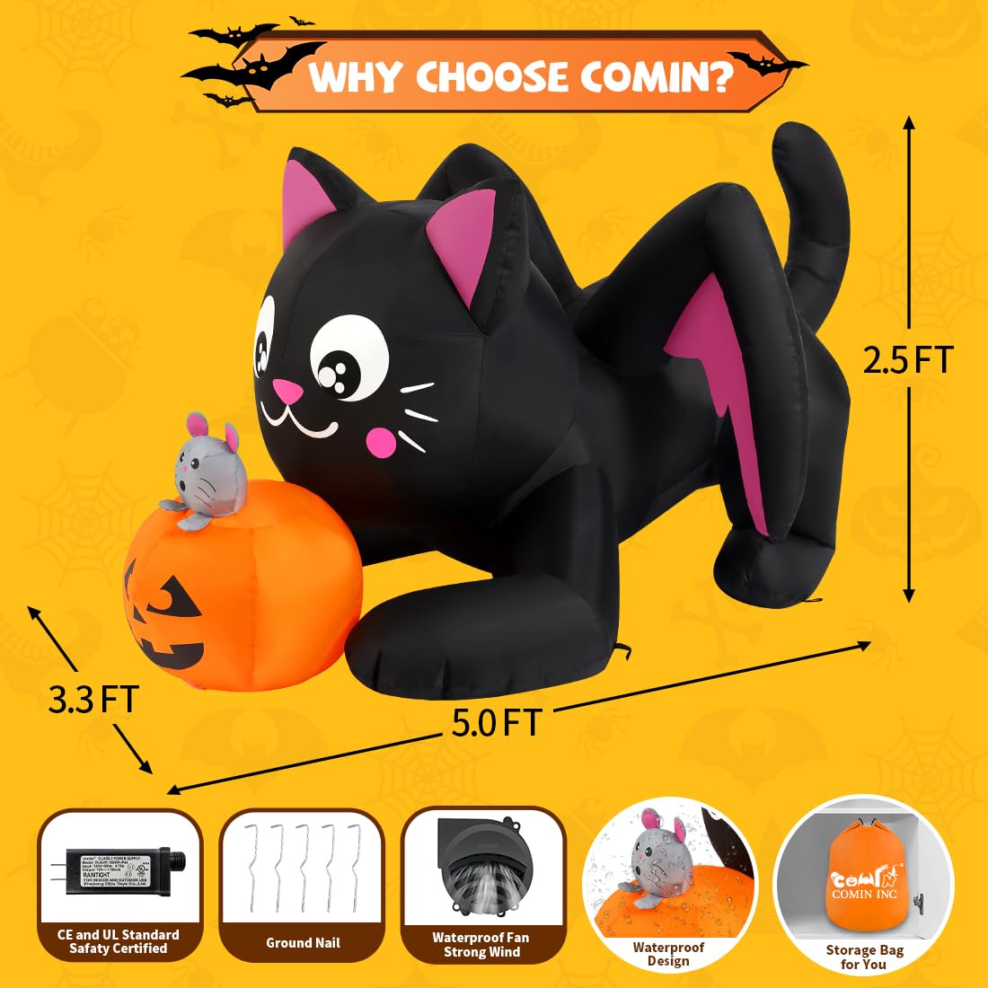 COMIN inflatable cat on lawn with people nearby showing size scale