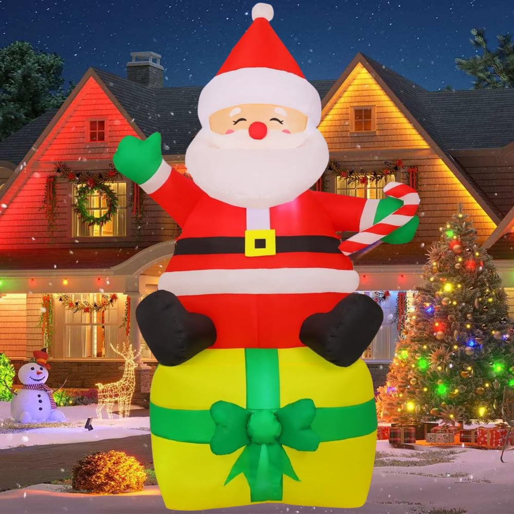 COMIN front view of 7 ft Santa inflatable showing festive curb appeal