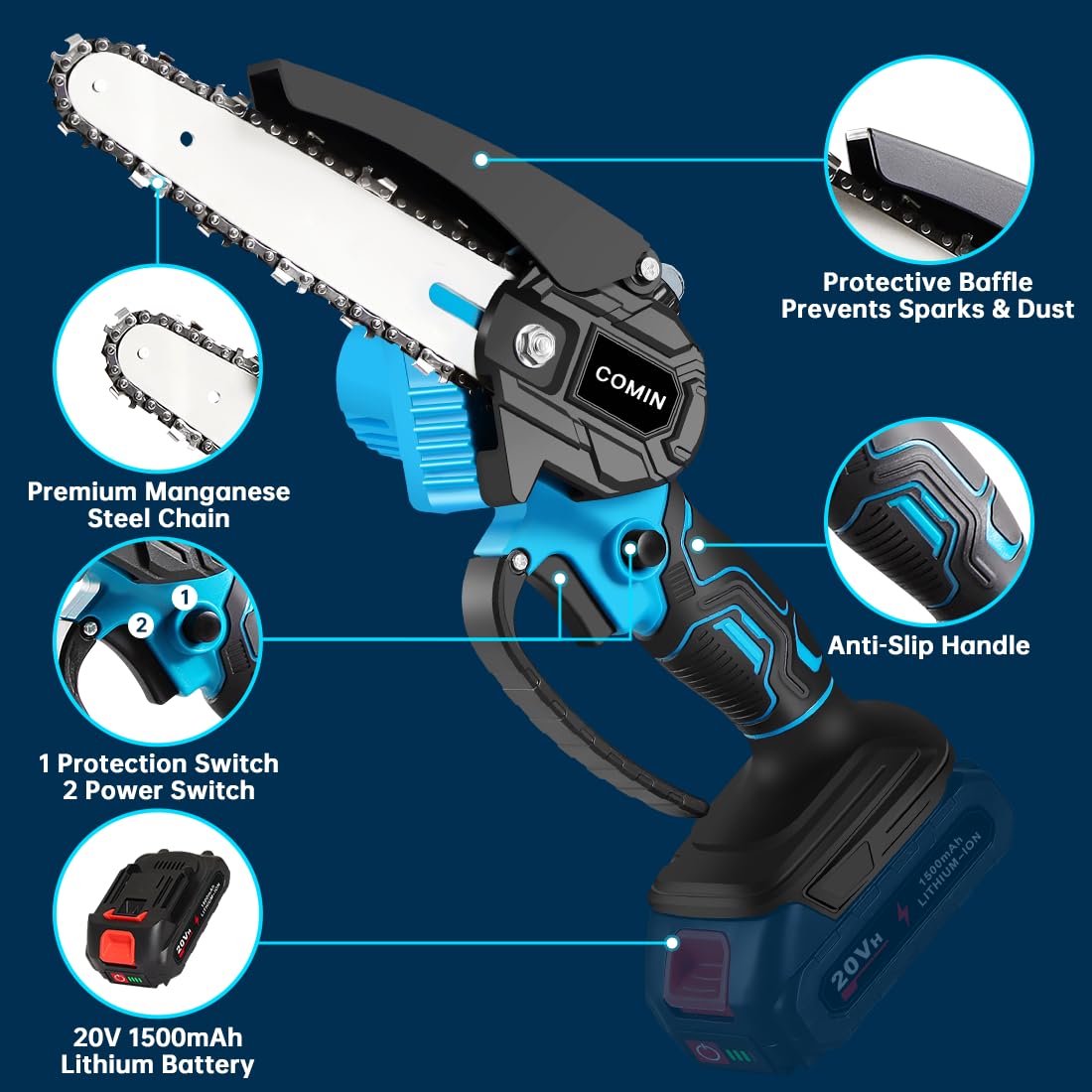COMIN cutting a garden branch, cordless portability speeds pruning work