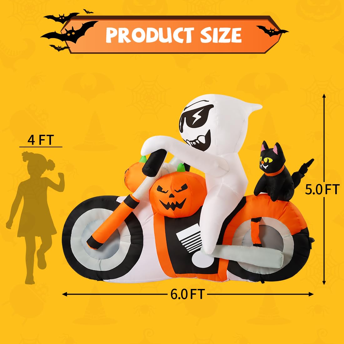 COMIN inflatable next to a person for size comparison showing six-foot scale