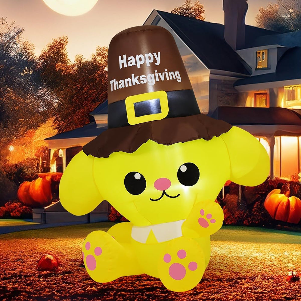 COMIN yard scene with inflatable dog adding warm Thanksgiving curb appeal
