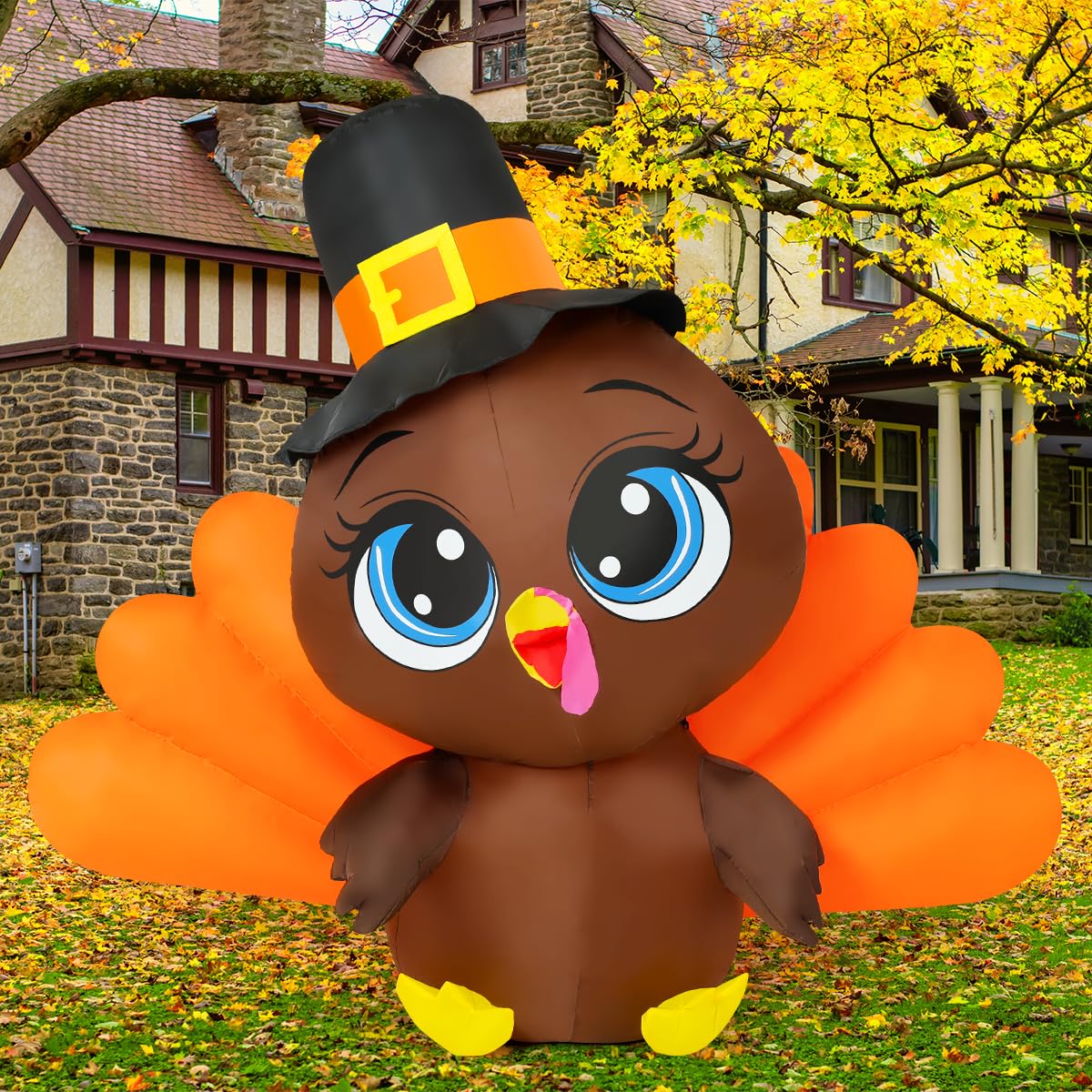 COMIN turkey front view showing full 5.4 ft height and festive design benefit visibility