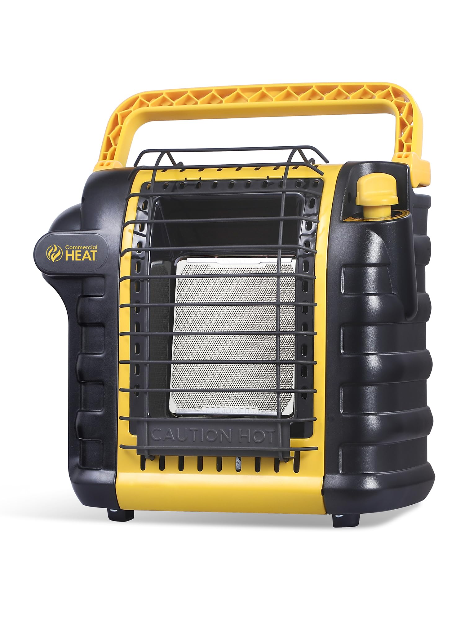 Commercial HEAT heater front view showing controls and portability for quick setup