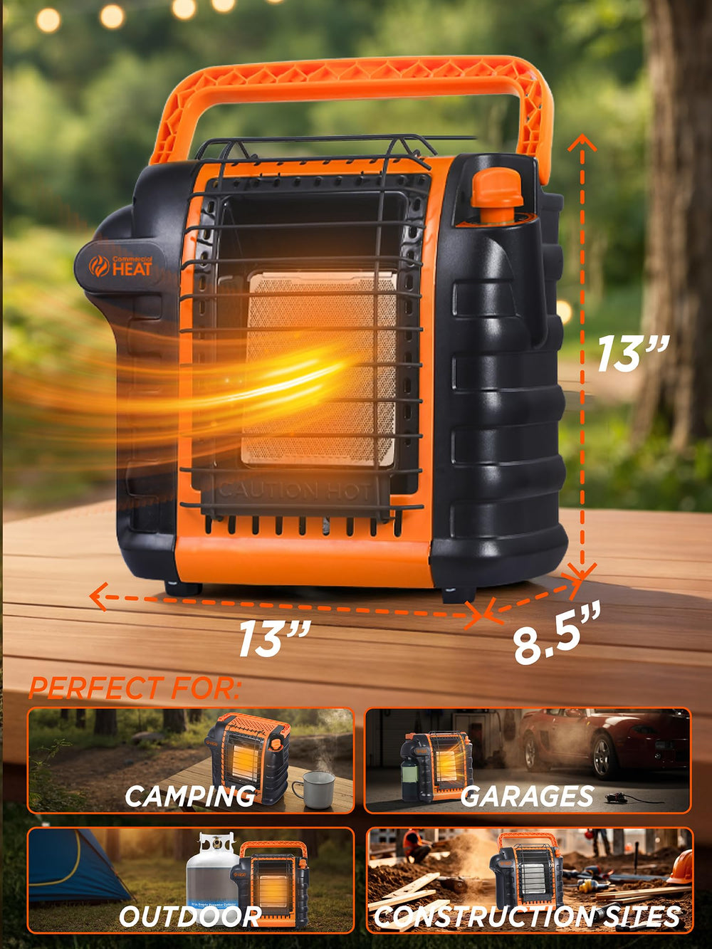 Commercial HEAT beside 1 lb cylinder for compact travel and portability