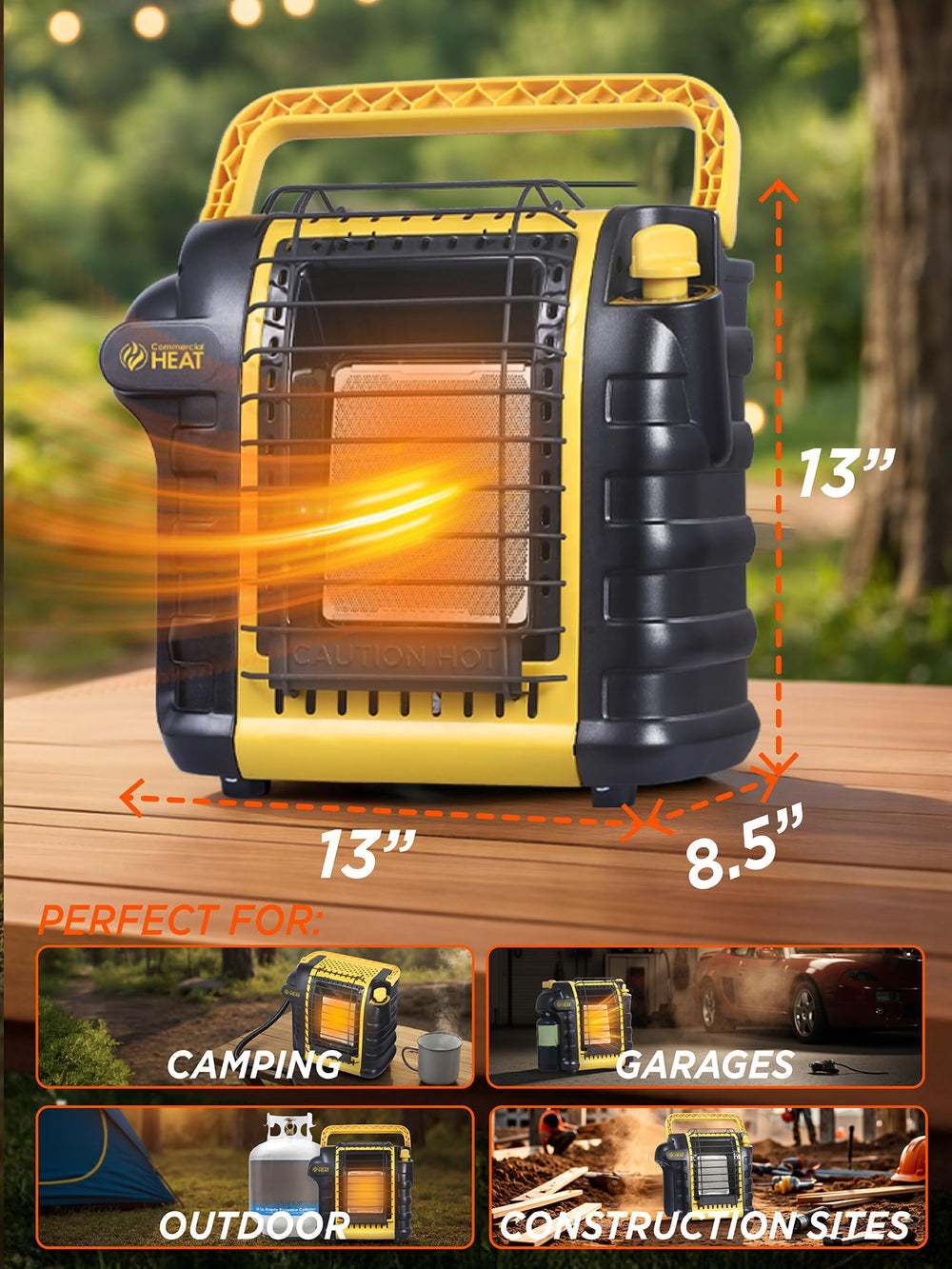 Commercial HEAT next to common objects showing compact size and travel-friendly design