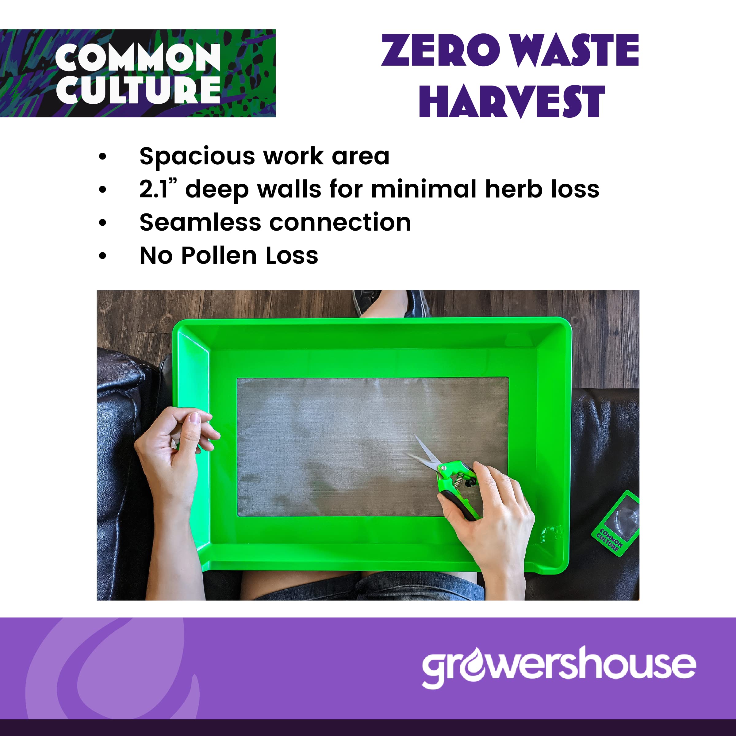 COMMON CULTURE bottom harvest bin with sifted pollen stored for reuse