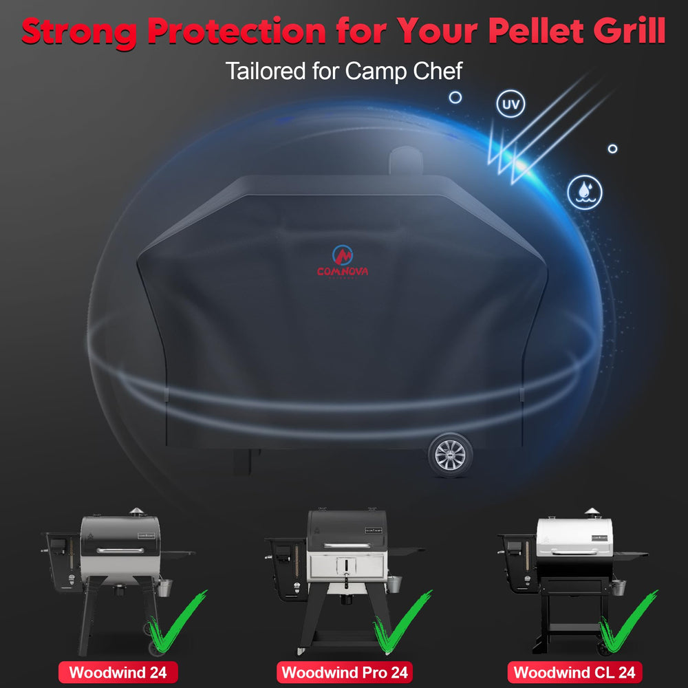 M COMNOVA OUTDOORS back profile showing snug fit on Camp Chef 24 without Sidekick