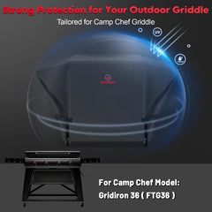 M COMNOVA OUTDOORS cover on Camp Chef Gridiron 36 in backyard cooking area