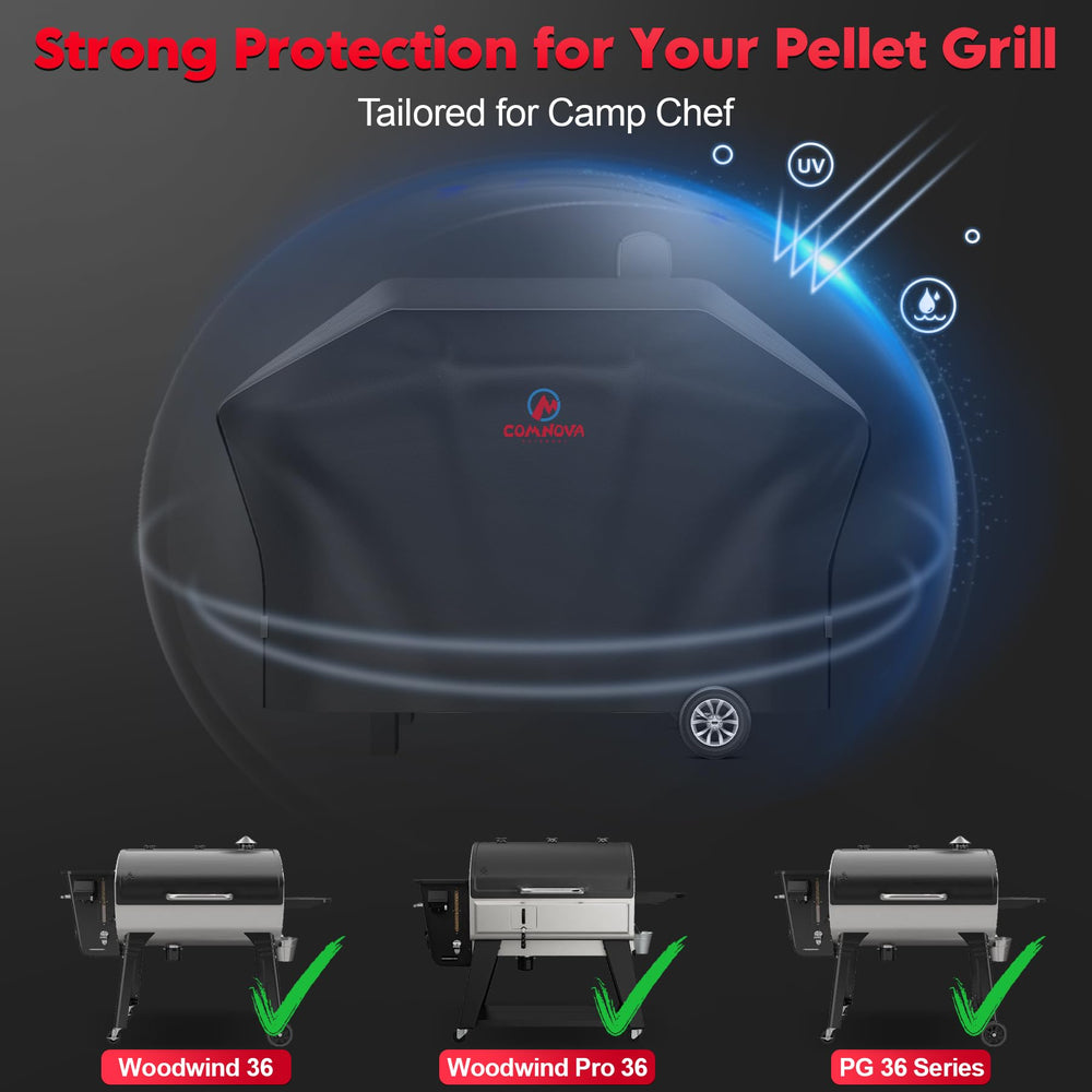 M COMNOVA OUTDOORS cover installed on grill showing correct size and fit