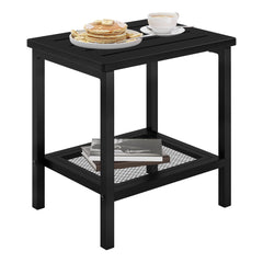 Compsia front view of black two-tier table showing compact design and convenience