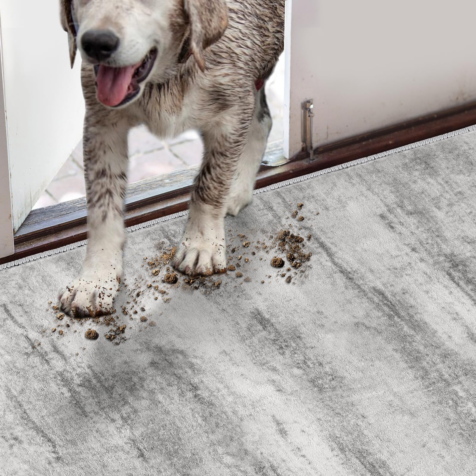 COMSLE mat beside shoes showing 32x48 size coverage and protection for floors