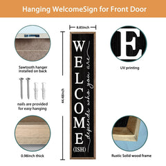 comurdyo Welcome-ish closeup of printed letters and UV-resistant ink, durable outdoor finish