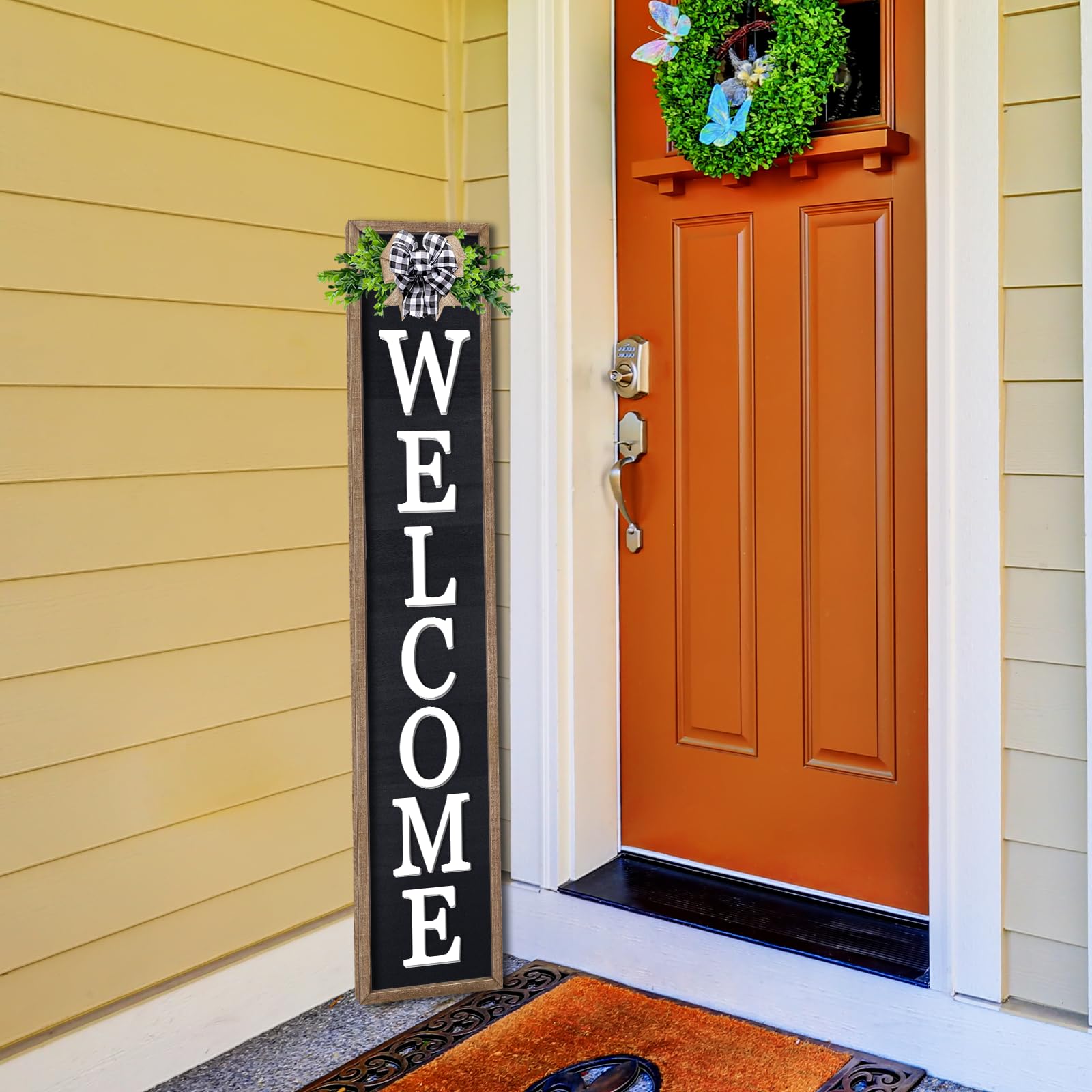 comurdyo Welcome-ish styled on a front porch with plants, adds rustic charm and personality