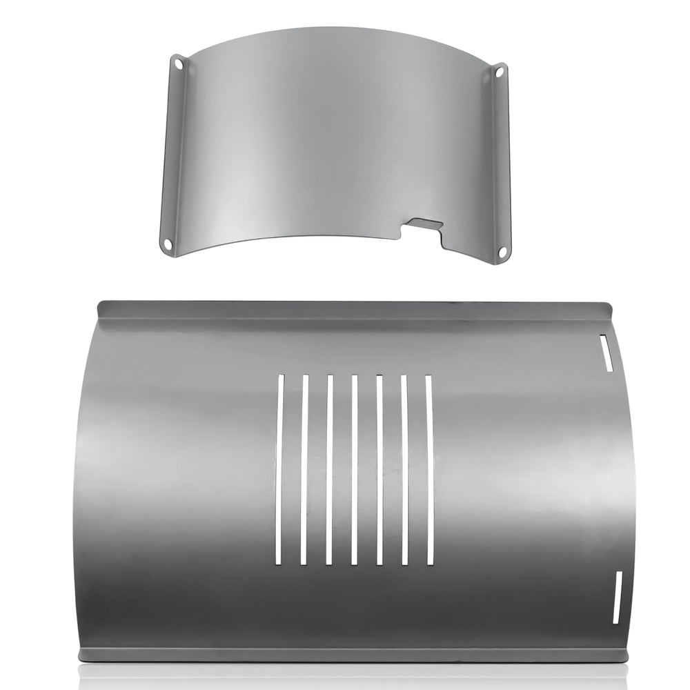 COMVIEE flame broiler front view showing full bottom plate and slide cover benefit even heat