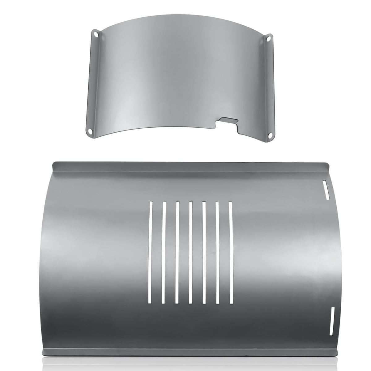 COMVIEE flame broiler front view showing full bottom plate and slide cover benefit even heat