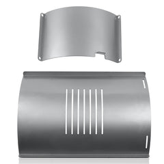 COMVIEE flame broiler front view showing full bottom plate and slide cover benefit even heat