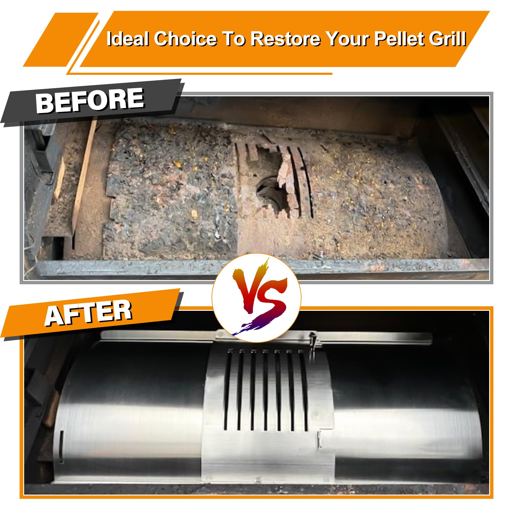 COMVIEE broiler collecting grease to reduce flare-ups and simplify cleaning
