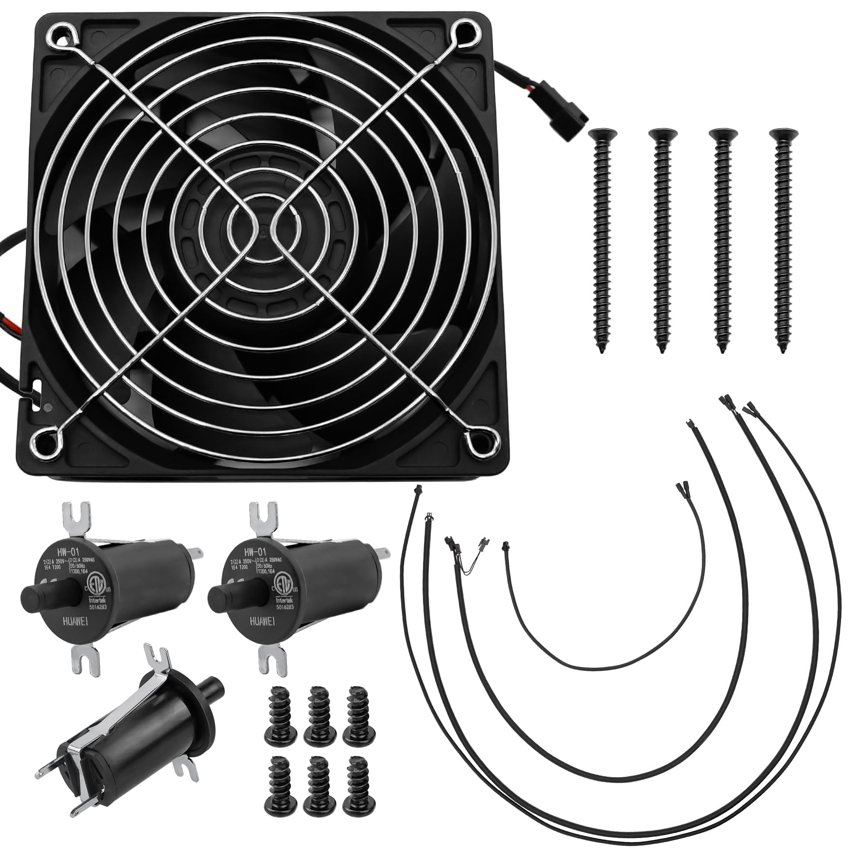 COMVIEE kit front packaging showing included fan switches and wires for quick identification and fit