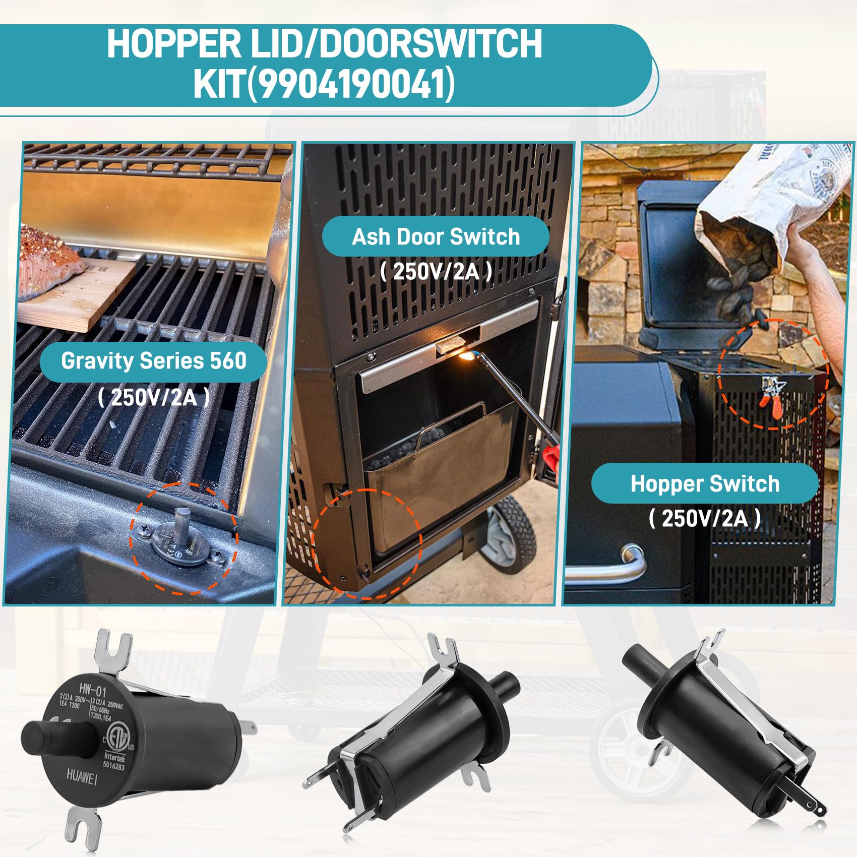 COMVIEE door switch mounted on hopper showing correct placement and secure shutdown benefit