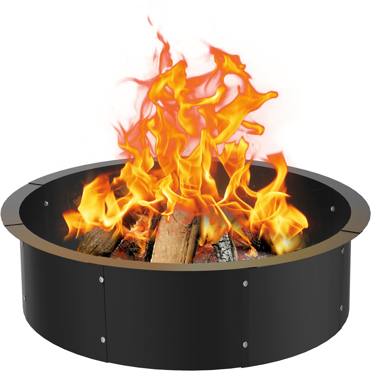 Comzinn front view of assembled steel fire ring showing durable finish and capacity