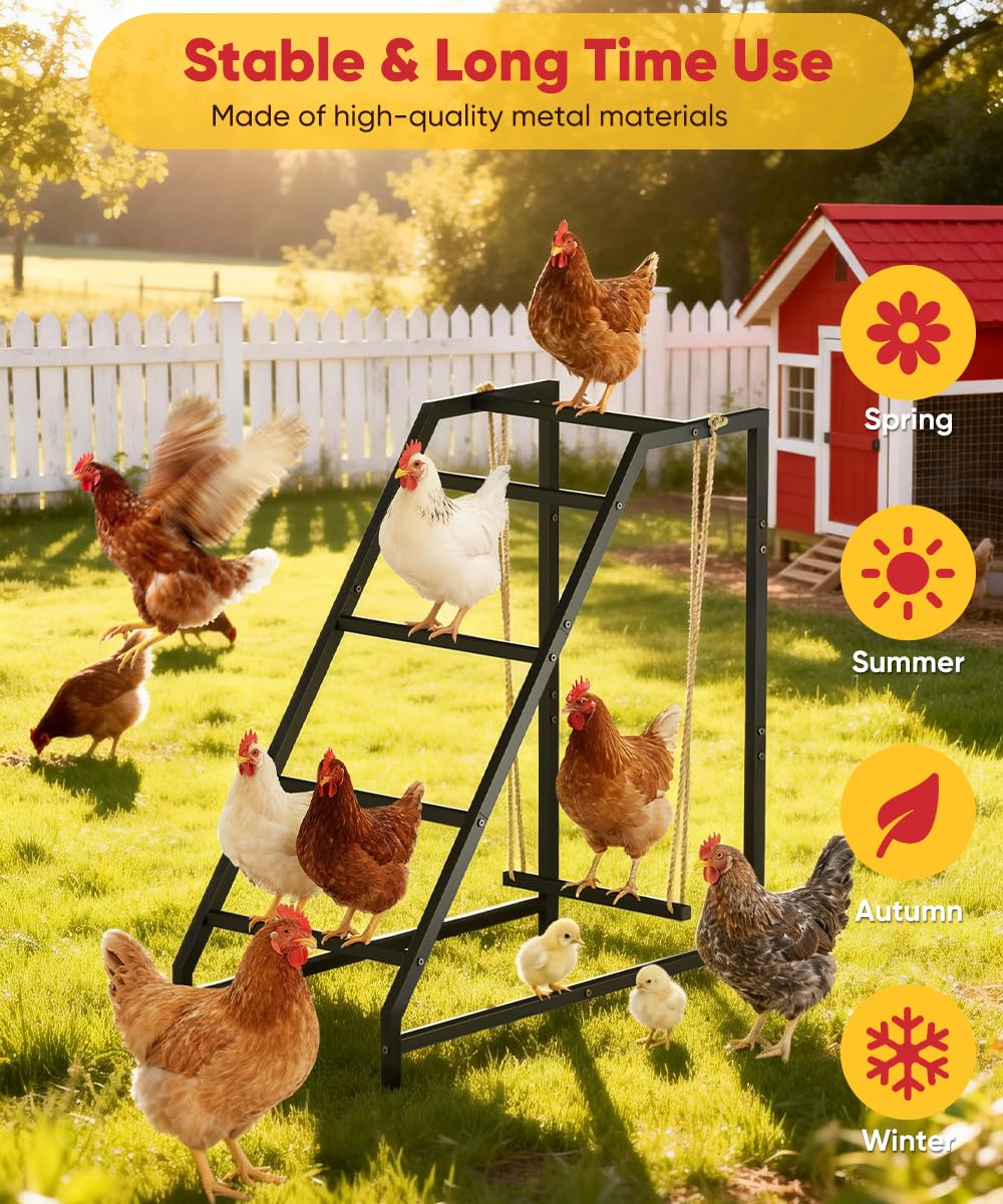 Comzinn perch with hens for scale showing capacity for 8–10 birds benefit