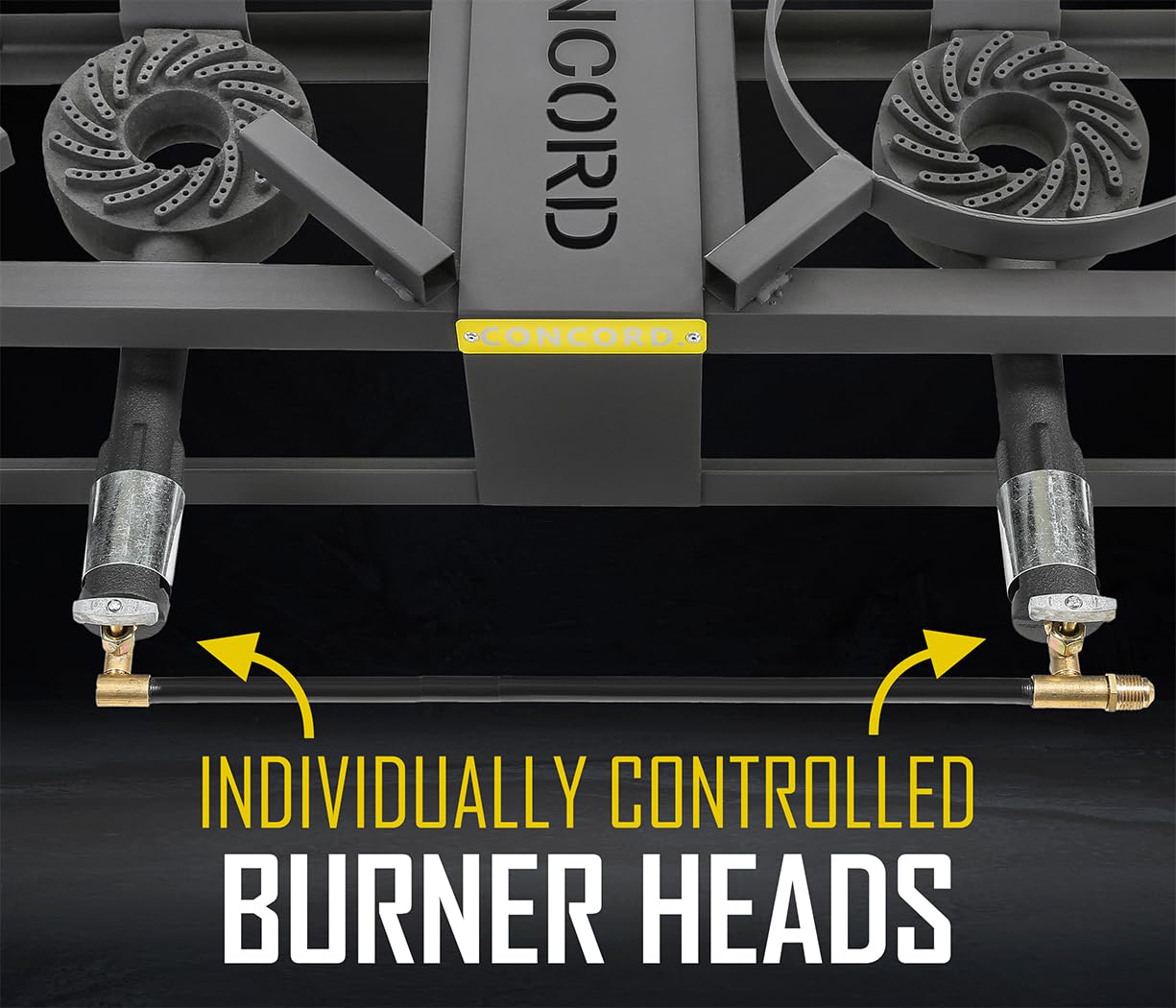 Concord Block Burner Max control knobs and high-pressure hose for safe adjustments