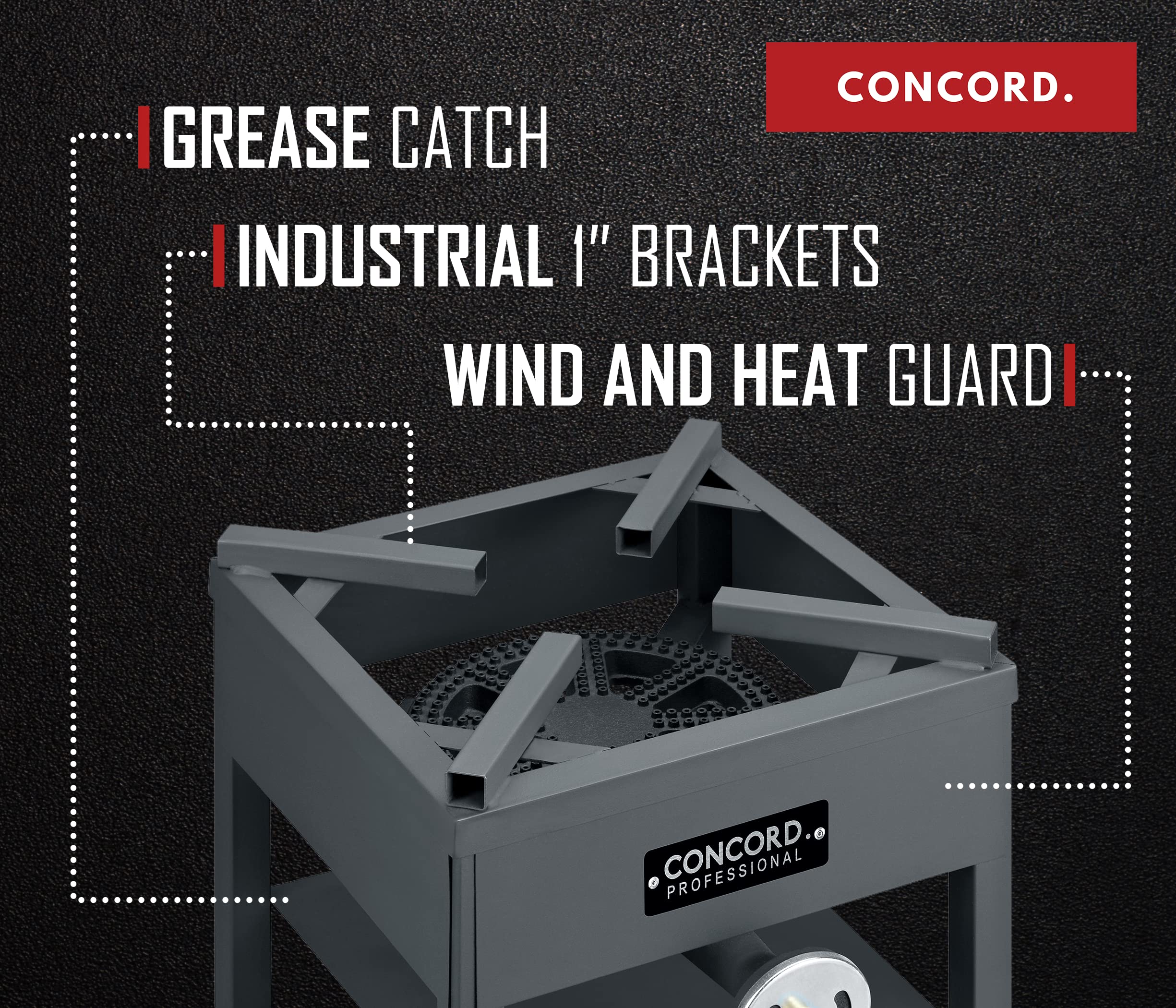Concord cast-iron burner head top view highlighting even heat distribution