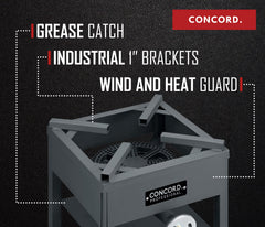Concord cast-iron burner head top view highlighting even heat distribution