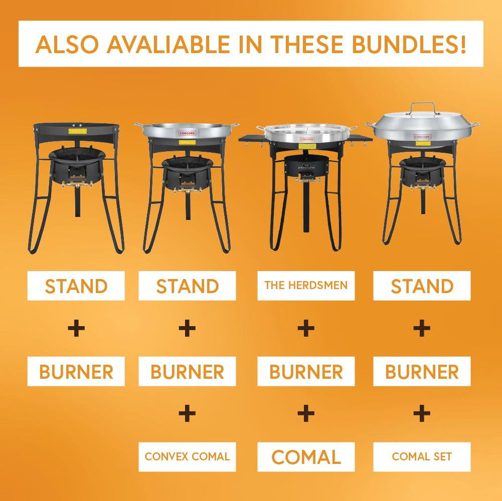 Concord stand next to 20-inch griddle showing fit and scale benefit: proper cookware support