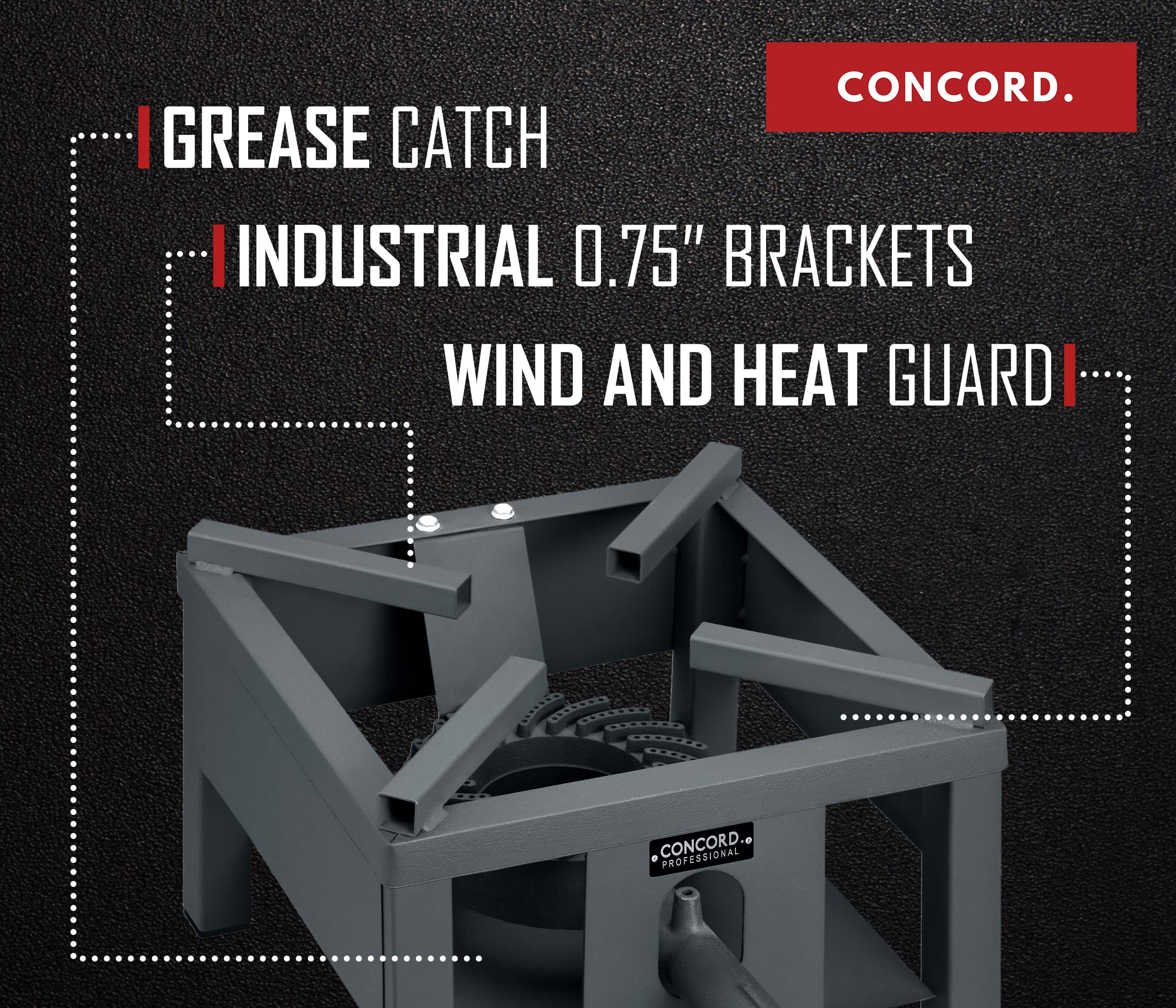 Concord cyclone cast-iron burner head detail delivering concentrated high BTU heat for searing