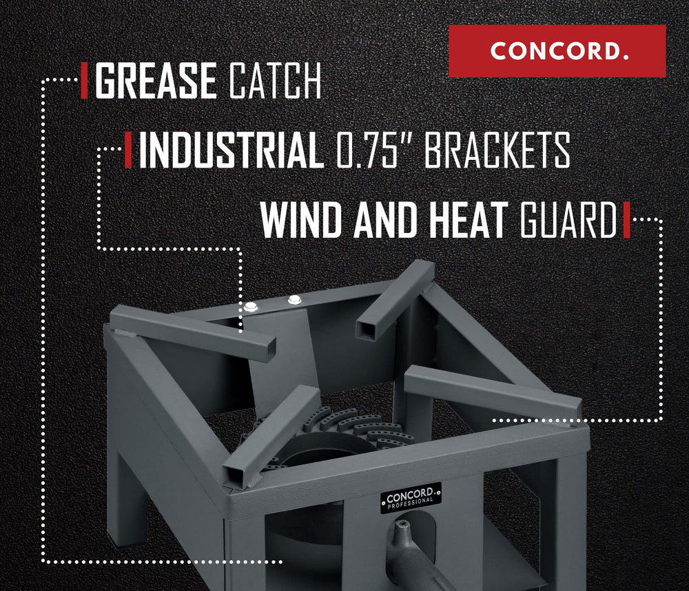 Concord cyclone cast-iron burner head detail delivering concentrated high BTU heat for searing