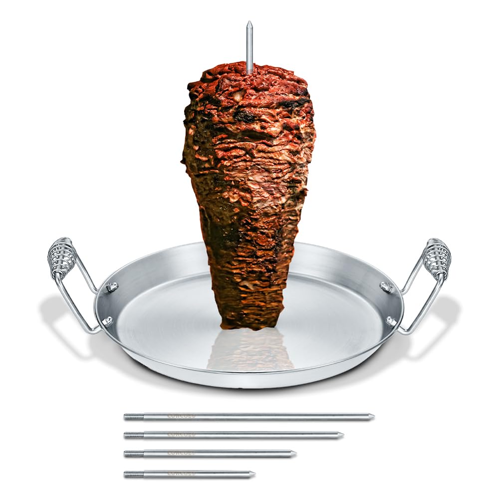 CONCORD front view of vertical skewer stand showing five skewers and stable base, durable heavy-duty performance