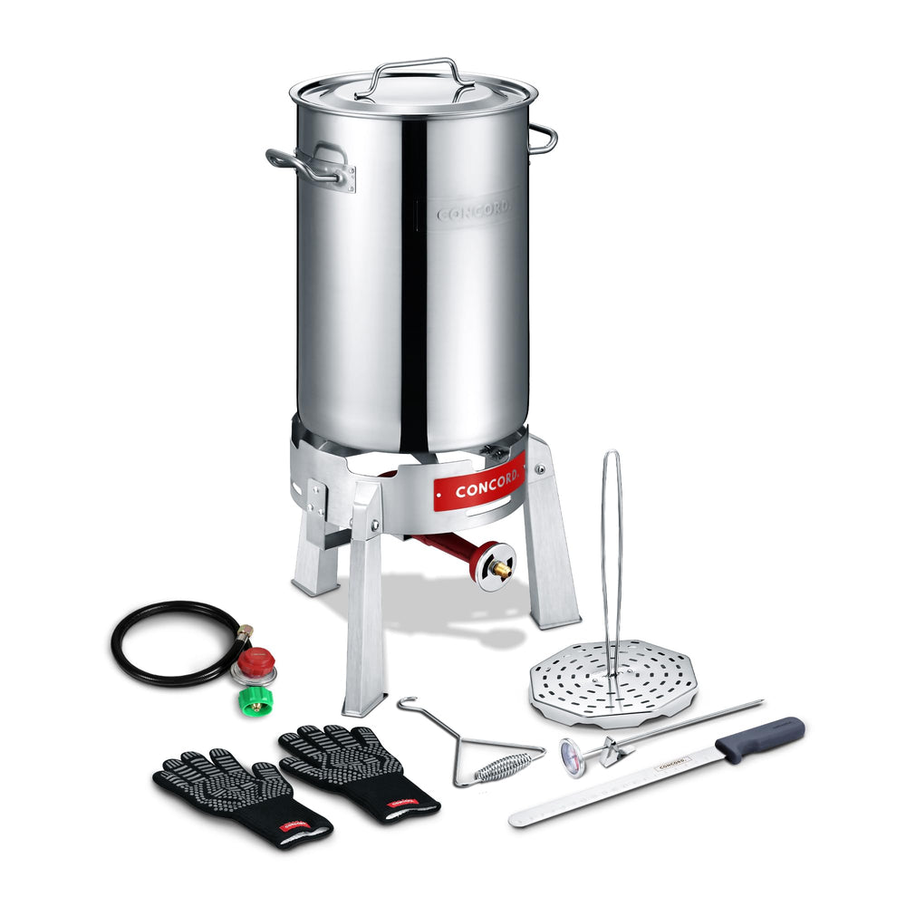 Concord front view showing full fryer kit and accessories for easy outdoor cooking