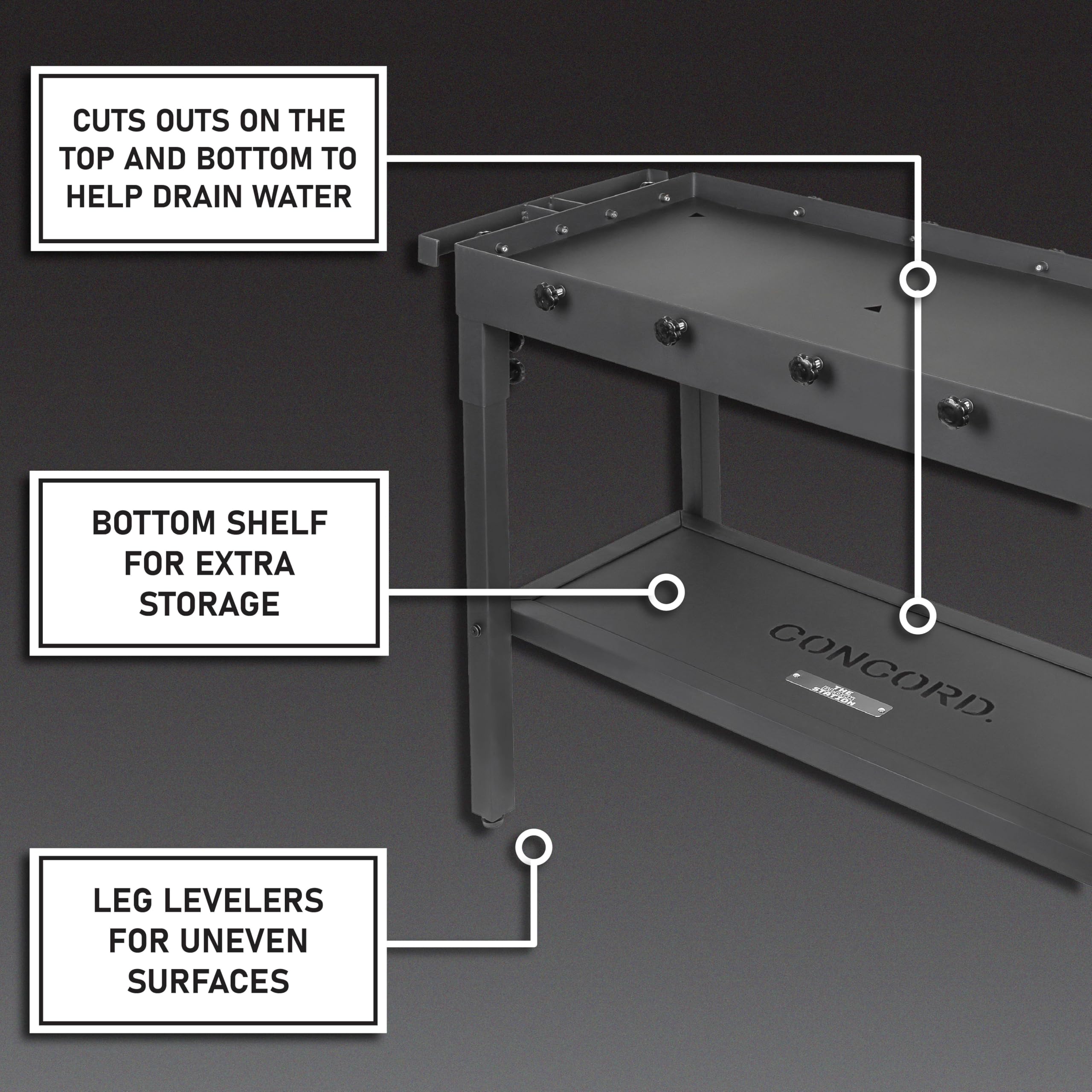 Concord tensioning screws detail securing burner firmly and enabling accessory attachment