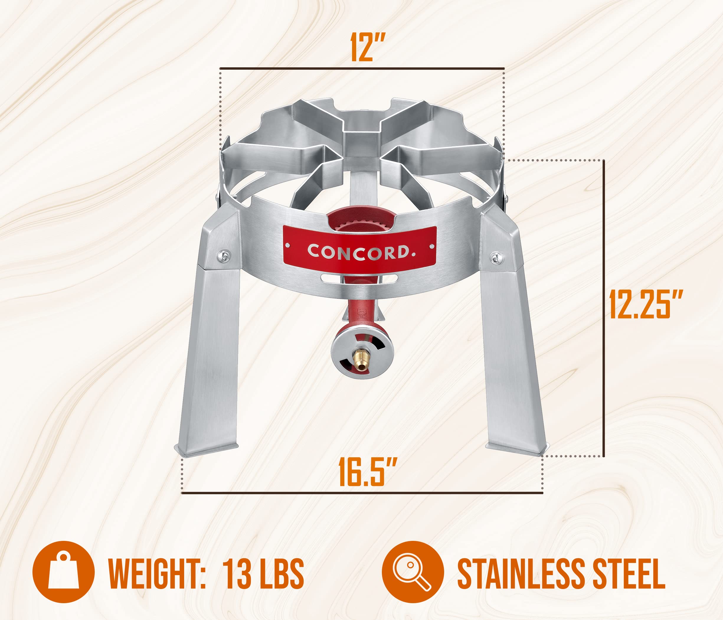 Concord Titan burner profile showing sturdy frame and powerful heat output