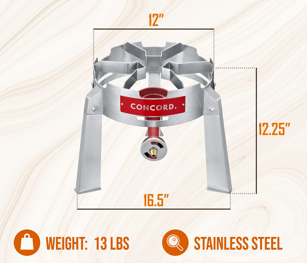 Concord Titan burner profile showing sturdy frame and powerful heat output