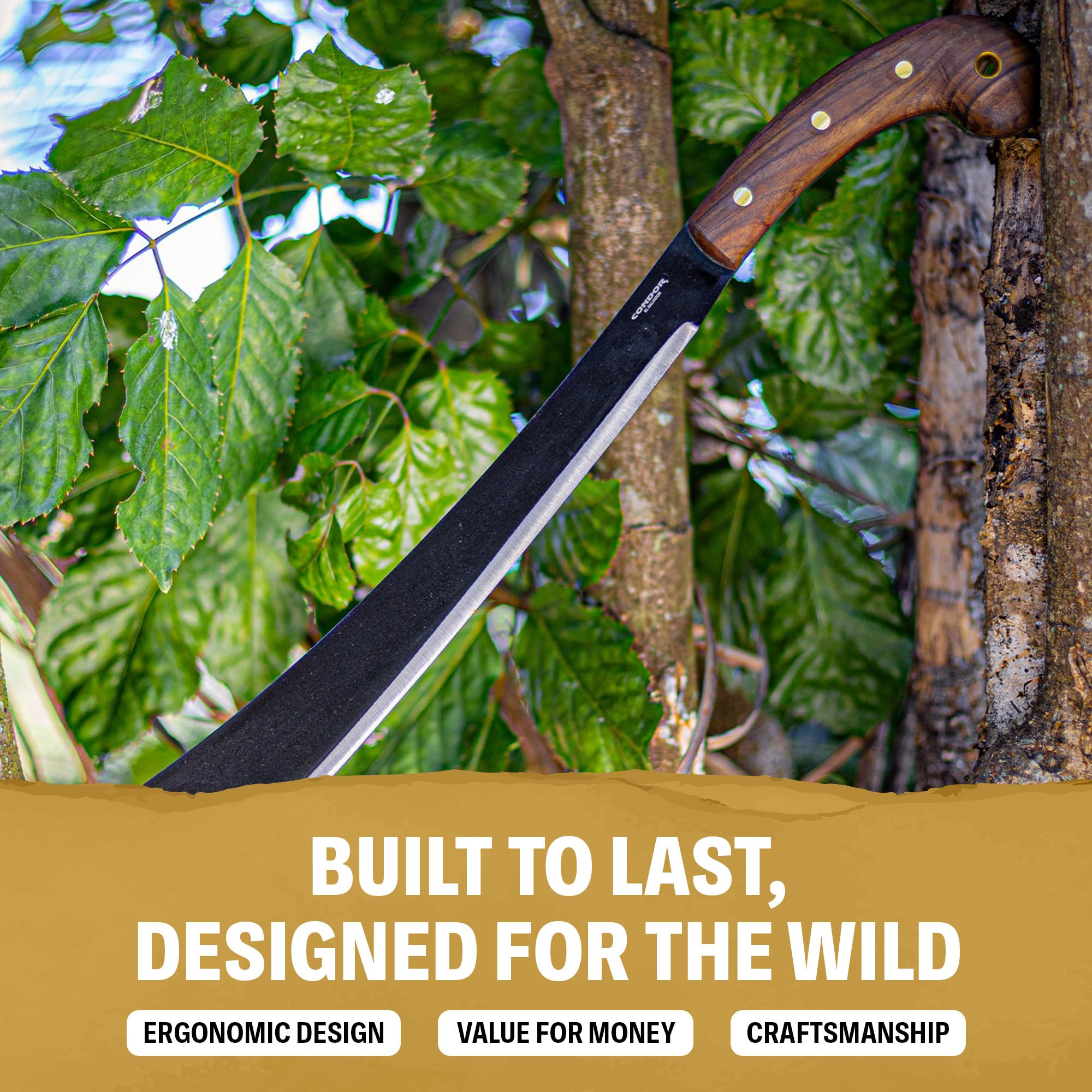 Condor golok cutting brush in field demonstrating efficient chopping performance