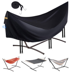 CONFUTURY front view showing full cover protecting hammock and stand, weather protection benefit