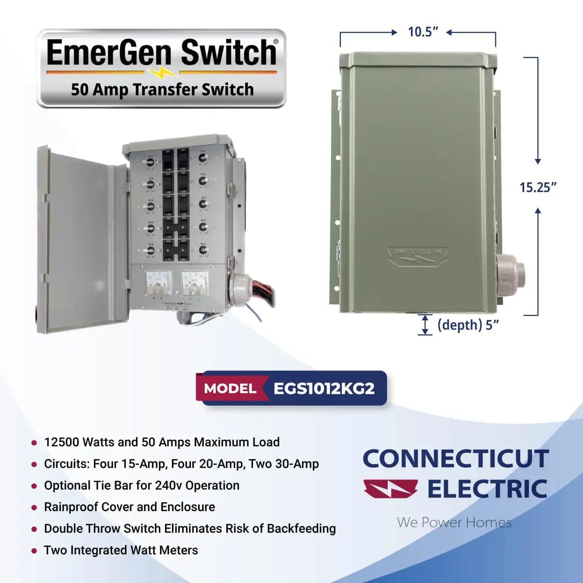 Connecticut Electric 25-foot generator cord plugged into inlet providing flexible placement
