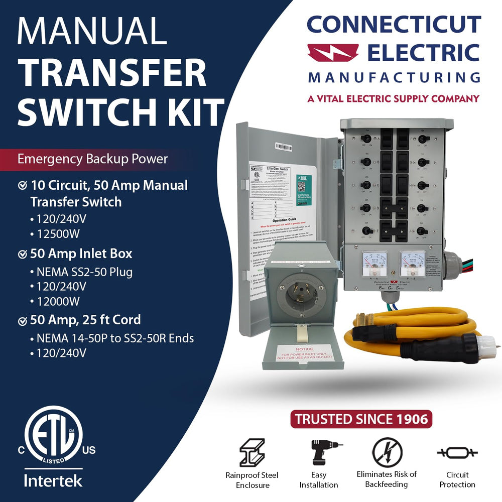 Connecticut Electric outdoor 50A inlet box mounted with cover protecting the connection