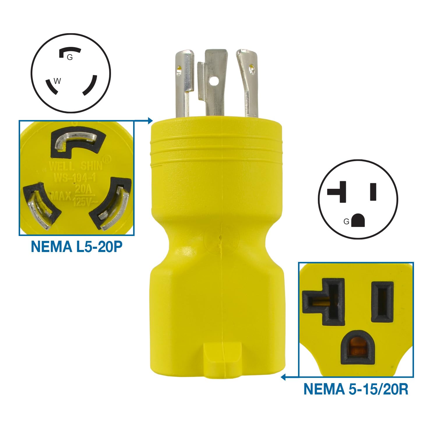 Conntek close-up of T-slot receptacle demonstrating 5-15/5-20 compatibility