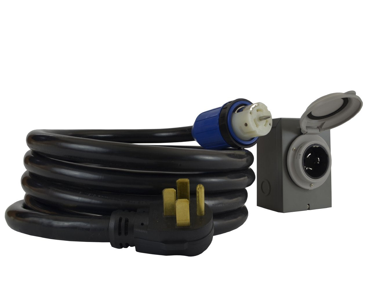 Conntek front view of NEMA 14-50P to CS-6364 showing secure connection and weather protection