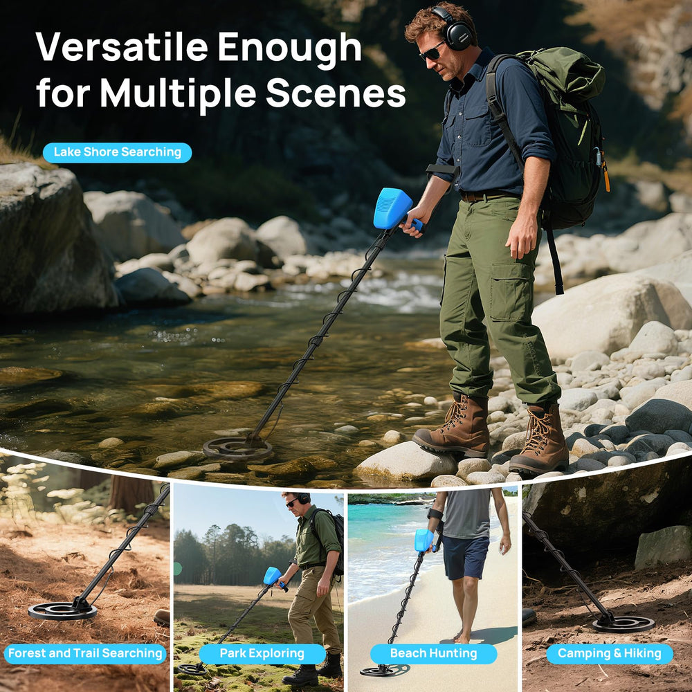 Consciot beach hunt lifestyle scene showing detector finding coins in sand