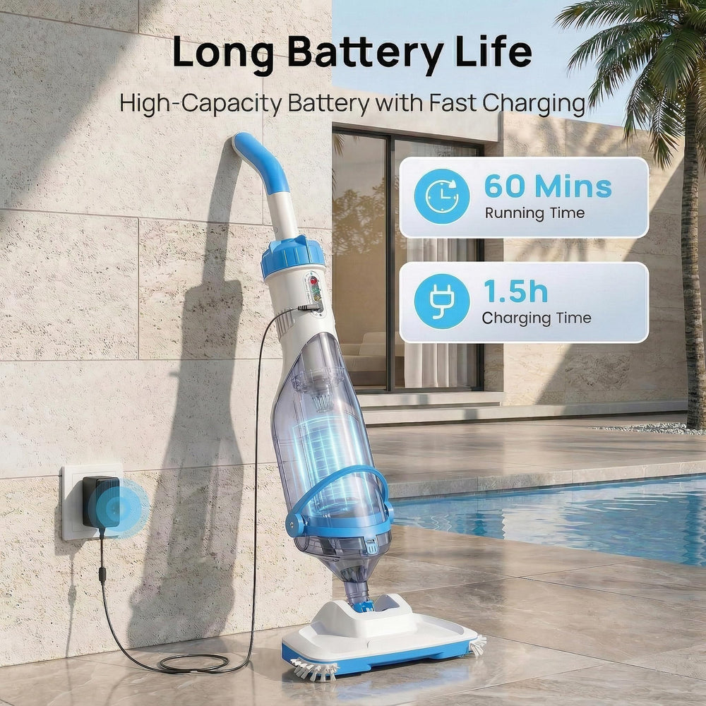 Consciot in use on pool floor showing fast leaf pickup benefit